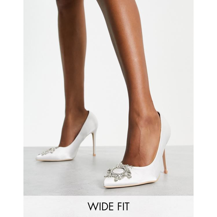 Be Mine Wide Fit Bridal Adore court shoes with embellishment in white ASOS