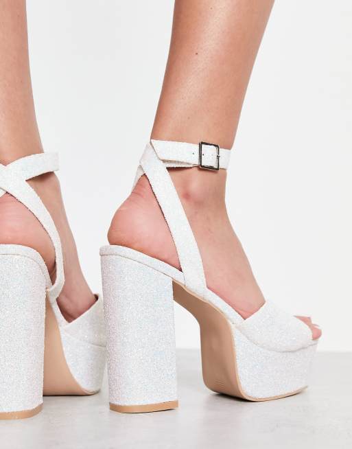 Be Mine Wide Fit Bridal Alette glitter platform sandals in white and silver, 3 of 4