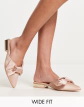 ASOS DESIGN Wide Fit Lavish pointed flats with faux pearl bow trim