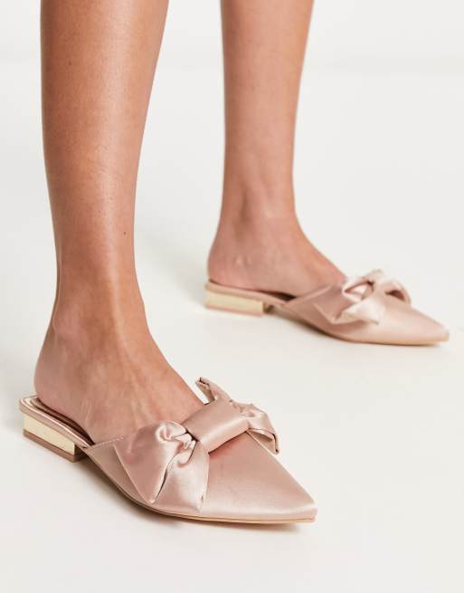 Be Mine Wide Fit Bridal Alezae bow front backless slippers in blush ASOS