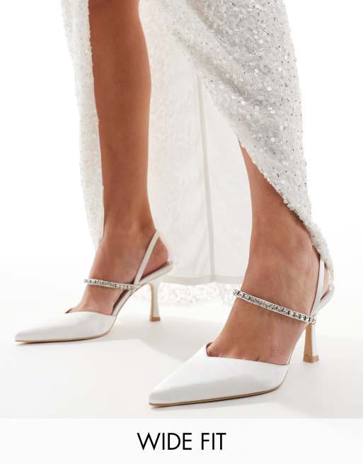 Be Mine Wide Fit Bridal – Alissa – Buty z paskiem za piętą na obcasie kaczuszce w kolorze kości słoniowej
