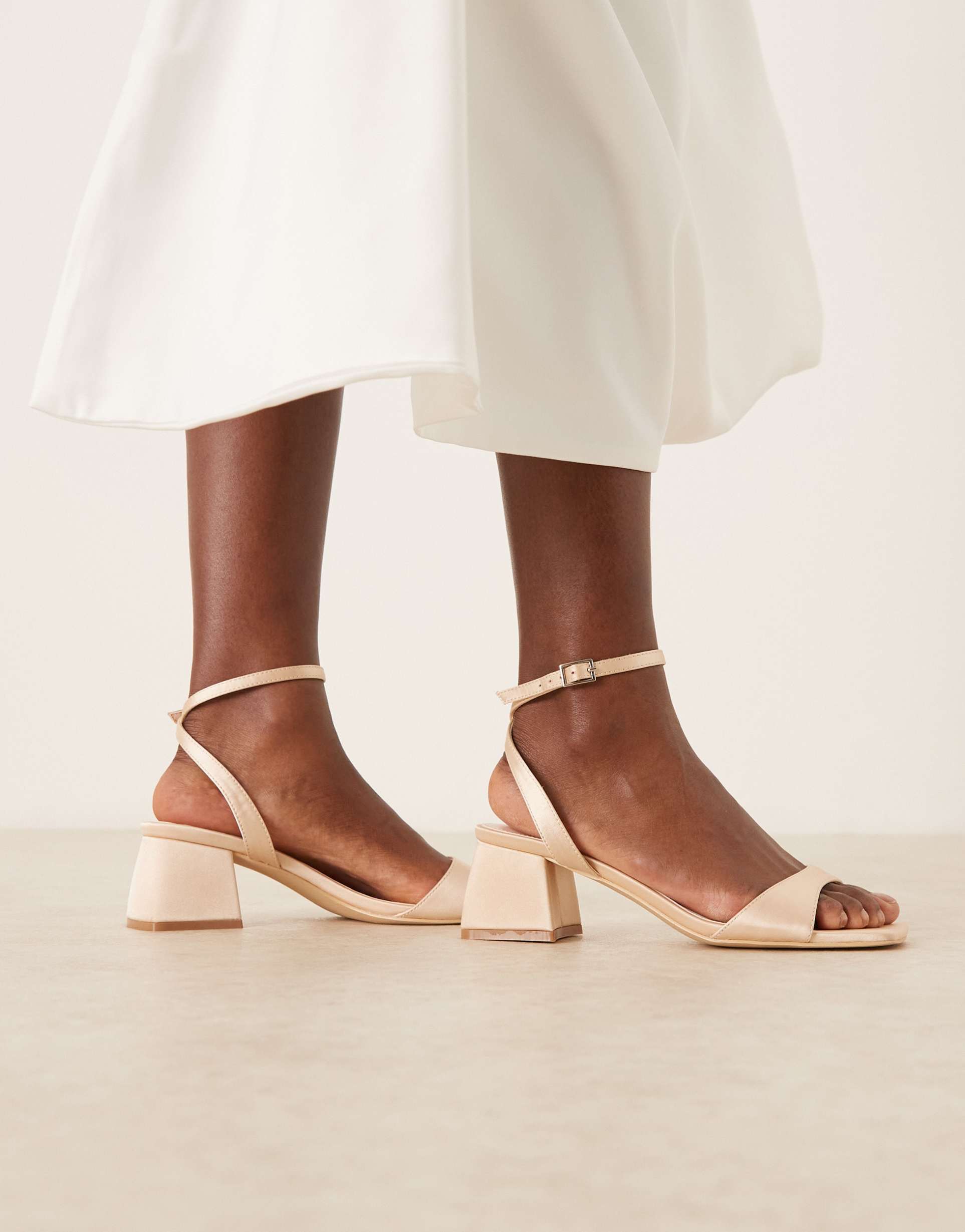 be mine wide fit bridal ammie low block heel sandals in rose satin