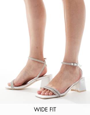 Bridal Chaya low block heeled sandals with embellished straps in ivory-White