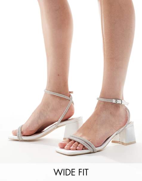 Be Mine Wide Fit Bridal Chaya low block heeled sandals with embellished straps in ivory - view 1