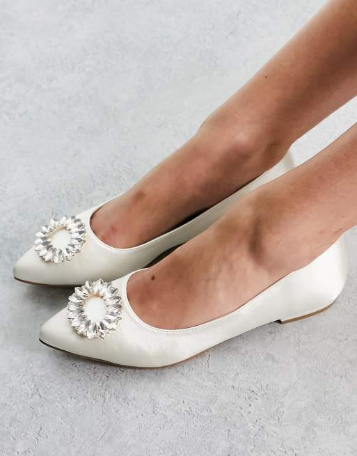 Be Mine Wide Fit Bridal flat shoes with embellishment in white