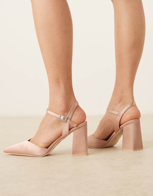 Be Mine Wide Fit Bridal Frankie embellished heeled shoes in blush satin ASOS