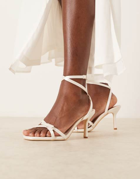 Be Mine Wide Fit Bridal Honora heeled sandals with bows in ivory satin - view 1