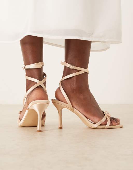 Be Mine Wide Fit Bridal Honora heeled sandals with bows in rose satin, 3 of 4