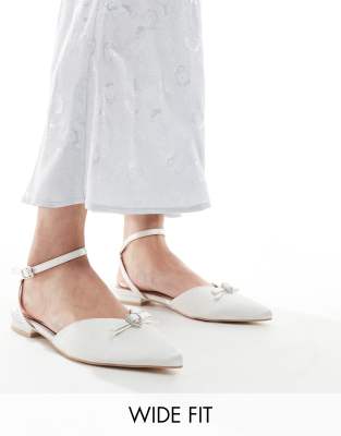 Bridal Indi bow flat shoes in ivory-White