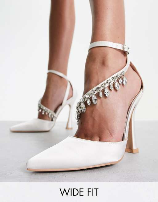 Be Mine Wide Fit – Bridal Isadora – Białe buty na obcasie z ozdobami 