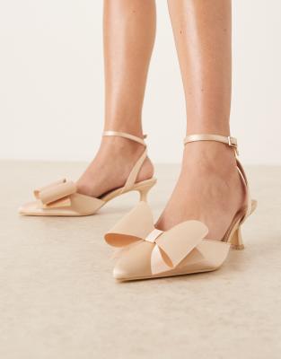  Bridal kitten heel shoes with bow in rose satin