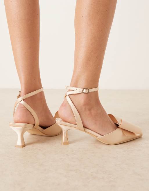 Be Mine Wide Fit Bridal kitten heel shoes with bow in rose satin, 3 of 4