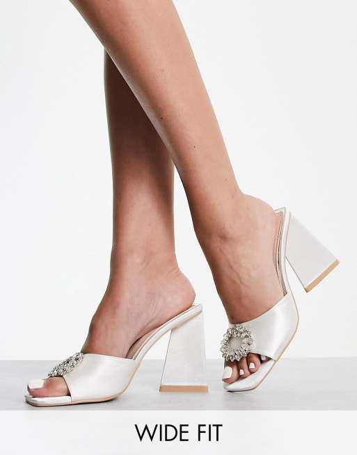 Be Mine Wide Fit Bridal Mercyy mules with embellishment in white