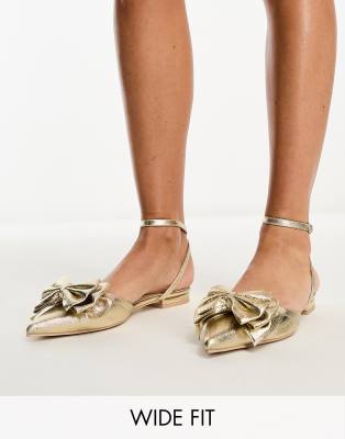 Gold flat store shoes wide fit