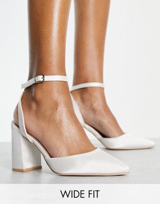 Be Mine Wide Fit Bridal Neima block heeled shoes in ivory satin  - ASOS Price Checker