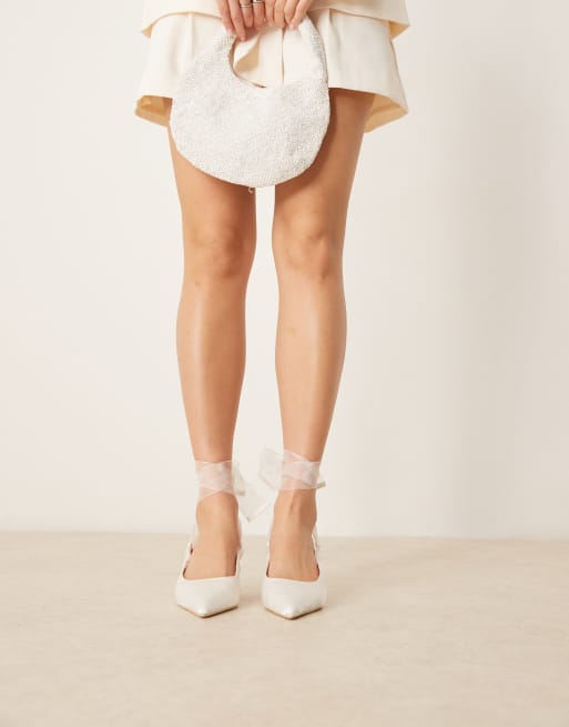 Be Mine Wide Fit Bridal Nichelle slingback kitten heel shoes in ivory