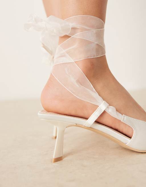 Be Mine Wide Fit Bridal Nichelle slingback kitten heel shoes in ivory
