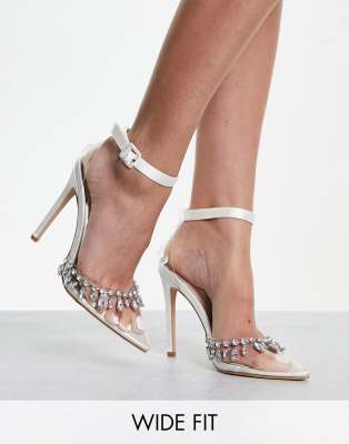 Be Mine Wide Fit Be Mine Wide Fit Bridal Rasella heeled shoes with embellished front in ivory-Clear