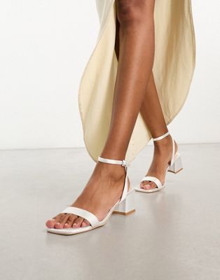 Be Mine Wide Fit Bridal Ruhi low block heeled sandals in ivory - ASOS Price Checker