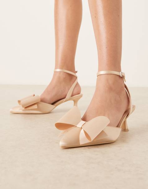 Be Mine Wide Fit Bridal – Satynowe buty na obcasie-kaczuszce z kokardkami w jasnoróżowym kolorze - view 1