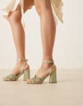 [Be Mine Wide Fit] Be Mine Wide Fit Bridal Snuggle plisse block heeled sandals in sage-Green 38 SAGE SATIN