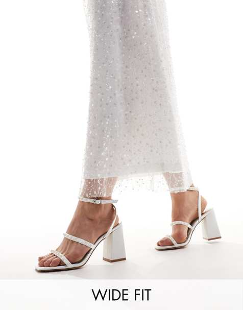 Be Mine Wide Fit Bridal Stella pearl embellished block heel sandals in ivory - view 1