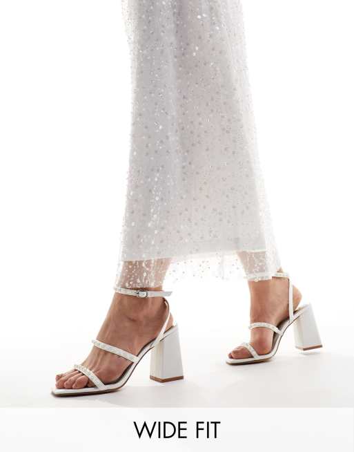  Be Mine Wide Fit Bridal Stella pearl embellished block heel sandals in ivory