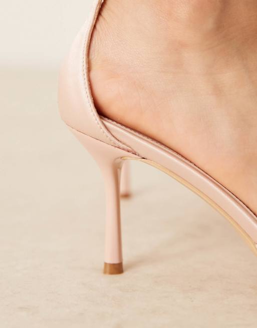 Be Mine Wide Fit Bridal Vennie kitten heeled shoes in blush satin