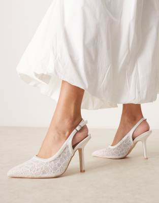 Be Mine Wide Fit Be Mine Wide Fit Bridal Vidha slingback heeled shoes in ivory lace-White