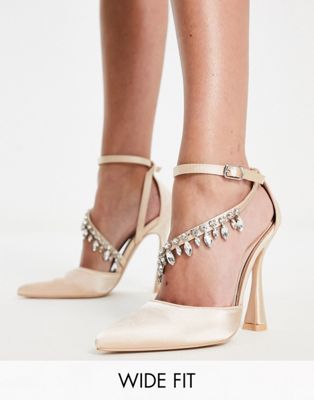 Be Mine Wide Fit Isadora heeled shoes with embellished detail in blush - ASOS Price Checker