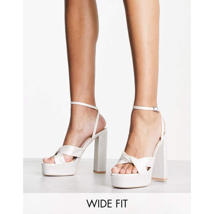 Be Mine Wide Fit Margot platform heeled sandals in ivory satin