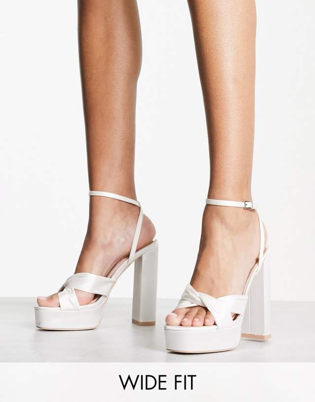 Be Mine Wide Fit Margot platform heeled sandals in ivory satin