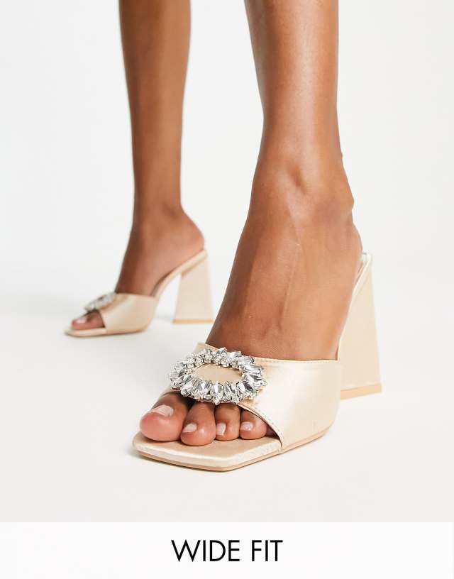 Be Mine Wide Fit Mercyy mules with embellishment in blush