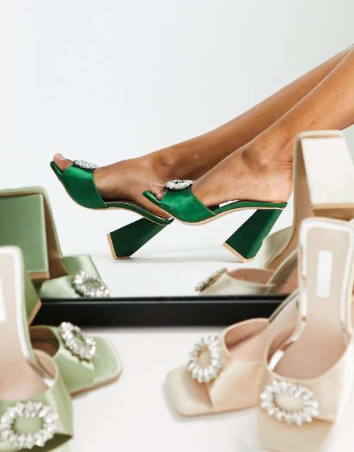 Be Mine Wide Fit Mercyy mules with embellishment in emerald ASOS