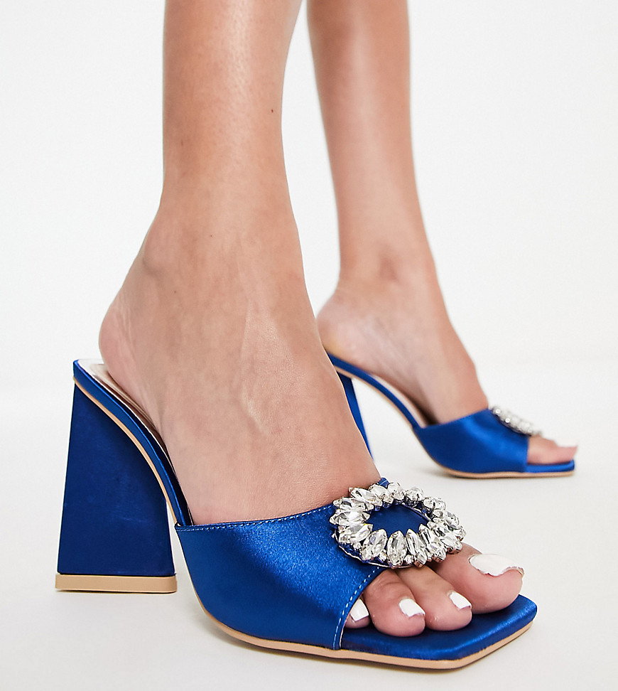 Be Mine Wide Fit Mercyy mules with embellishment in navy