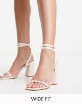 Bershka mid heeled thong sandal with clear strap in ecru