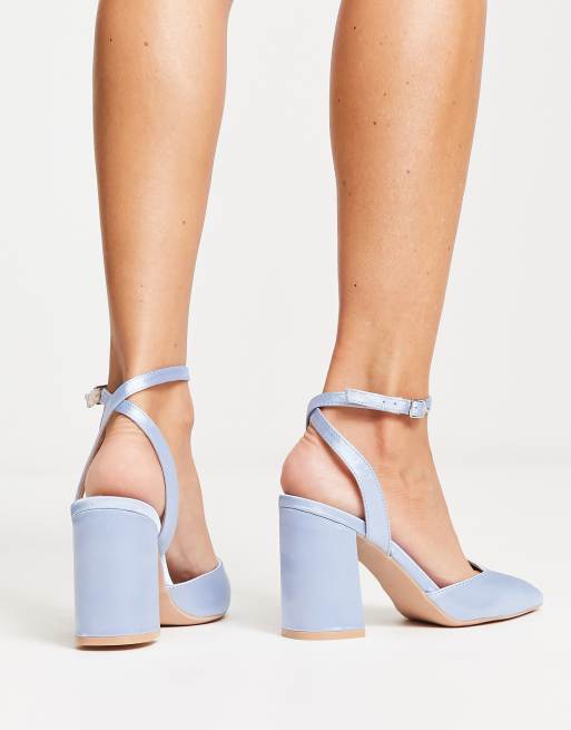 Be Mine Wide Fit – Neima – Ljusblå klackskor med blockklackar i satin , 3 av 4