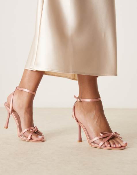 Be Mine wide fit Sharly heeled sandals with bow detail in satin blush - view 1