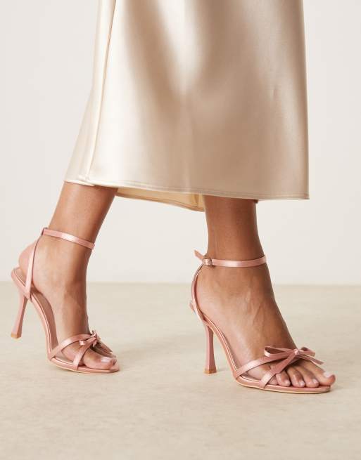 Be Mine wide fit Sharly heeled sandals with bow detail in satin blush