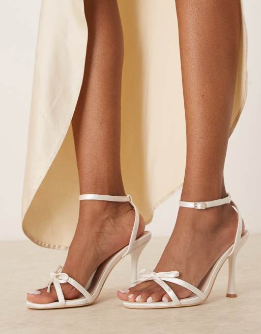 Be Mine wide fit Sharly heeled sandals with bow detail in satin ivory