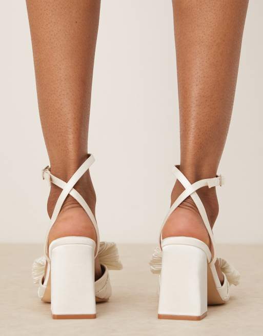 Be Mine wide fit Sierra heeled pumps with bow detail in satin ivory