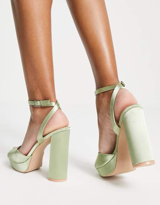 Be Mine Wide Fit Vanyaa platform heeled sandals in sage green , 3 of 4
