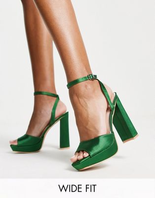 Be Mine Wide Fit Vanyaa platform heeled shoes in emerald