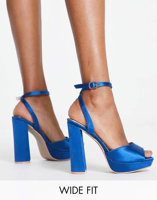 Be Mine Wide Fit Vanyaa platform heeled shoes in navy | ASOS