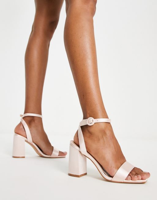 Be Mine Wide Fit Wink block heel satin sandals in blush