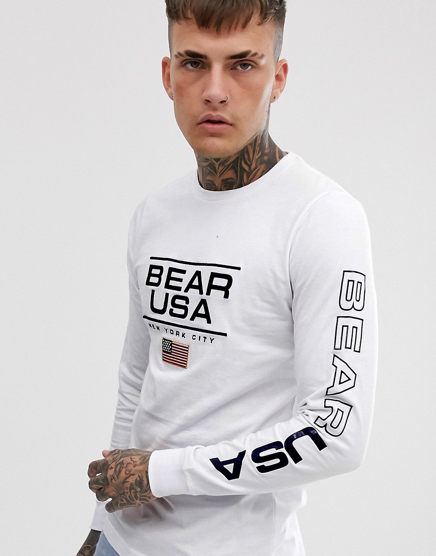 Bear USA - Top a maniche lunghe con logo-Bianco