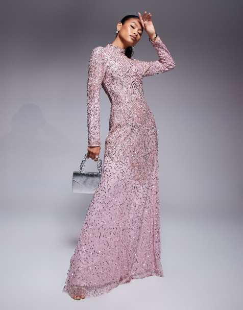Beauut Alazne sequin high neck maxi dress in frosted pink - view 1