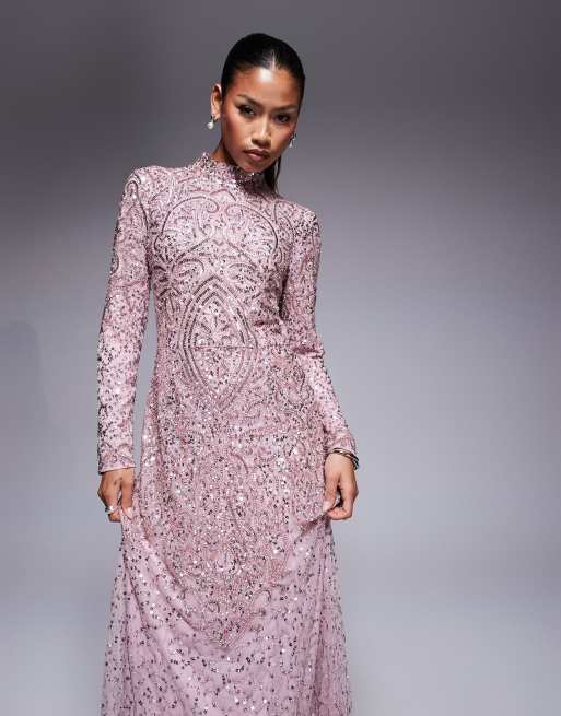 frosted formal dress Flutter-Sleeve Long Formal Prom Dress