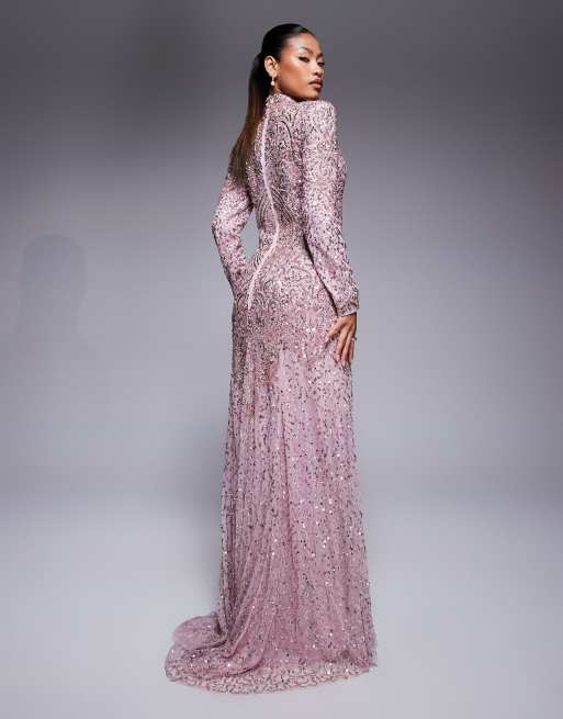 glitter dress shoes womens One Shoulder Long Sleeve Pink Beaded Lace Prom Dresses Overskirt Eveni –  Viniodress