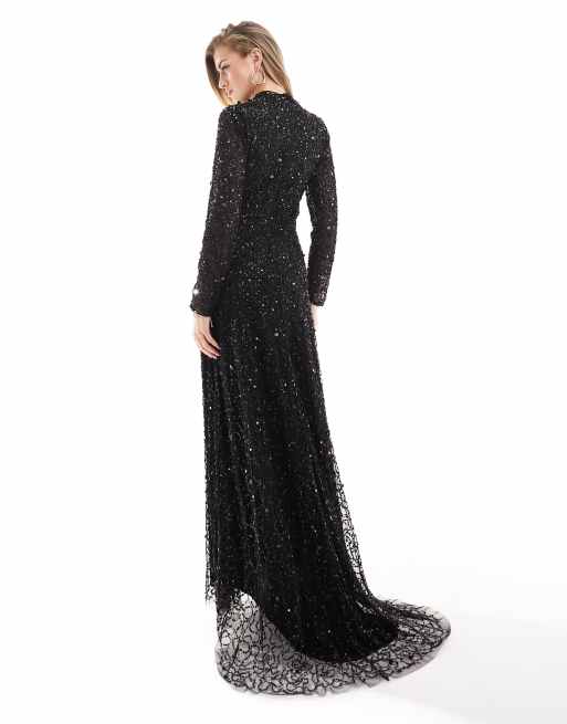 Beauut all over embellished modest maxi dress in black